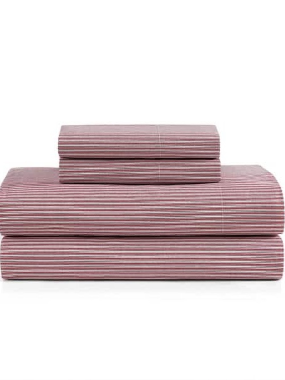 Tommy Hilfiger 100% Cotton Percale Striped Sheet Set, Full, Pink/White